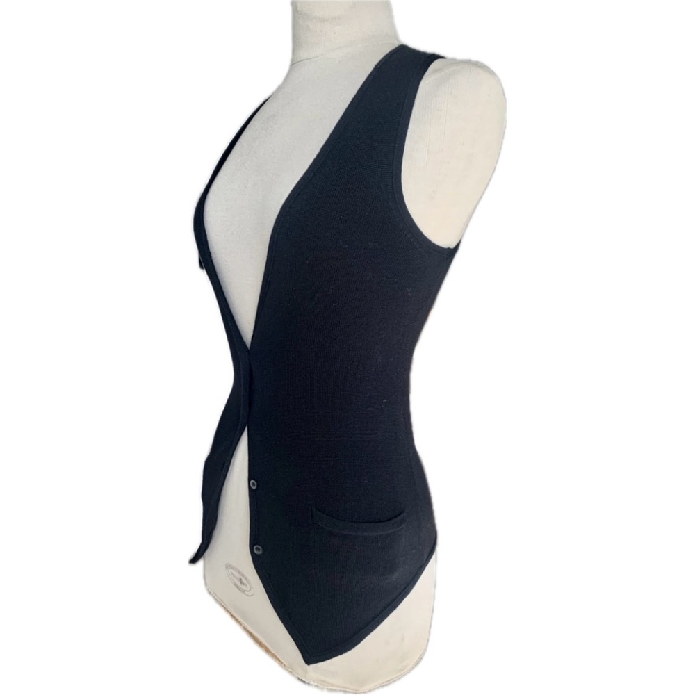 Donna Karan Black Button Down Form Fitting Wool V… - image 3